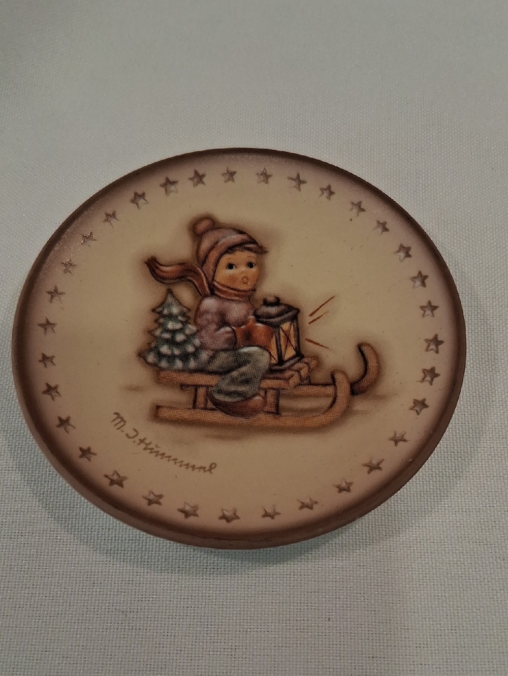 Goebel Collectible Mini Plate Boy On Sled